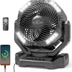 40000mAh Rechargeable Battery Operated Fan, Auto-Oscillating Desk Fan with Remote & Hook & Led Light,4 Speeds 4 Timers Type-C Charging Table Fan for Camping Jobsite Hurricane Emergency in Saudi Arabia