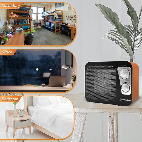 Comfort Zone Electric Retro Design Ceramic Space Heater, Adjustable Thermostat, 2 Heat Settings, Overheat Protection, Safety Tip-Over Switch, Portable for Home, Bedroom & Office Use, 1,500W, CZ470BKB in Kuwait