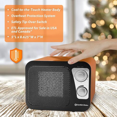 Comfort Zone Electric Retro Design Ceramic Space Heater, Adjustable Thermostat, 2 Heat Settings, Overheat Protection, Safety Tip-Over Switch, Portable for Home, Bedroom & Office Use, 1,500W, CZ470BKB in Kuwait