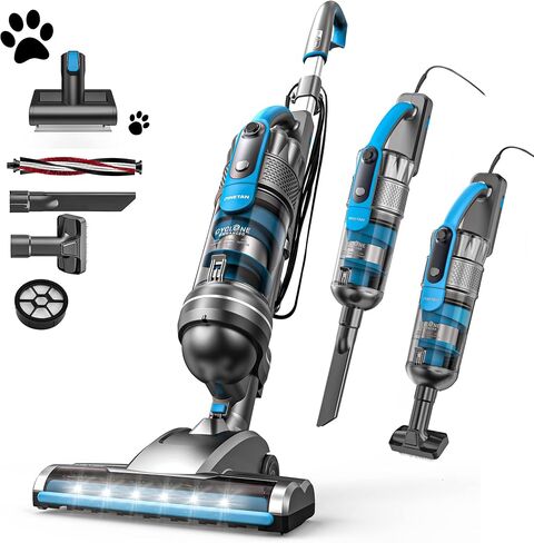 مكنسة كهربائية عمودية PINETAN PowerLift، سلكية وبدون كيس، تصميم خفيف الوزن 2 في 1 مع فرشاة للحيوانات الأليفة مزودة بمحرك، نظام مختوم بفلتر HEPA، مصابيح أمامية LED، قوة شفط قوية 600 واط - UU561، أزرق/رمادي in Saudi Arabia