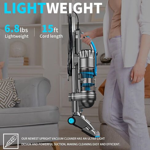 مكنسة كهربائية عمودية PINETAN PowerLift، سلكية وبدون كيس، تصميم خفيف الوزن 2 في 1 مع فرشاة للحيوانات الأليفة مزودة بمحرك، نظام مختوم بفلتر HEPA، مصابيح أمامية LED، قوة شفط قوية 600 واط - UU561، أزرق/رمادي in Saudi Arabia