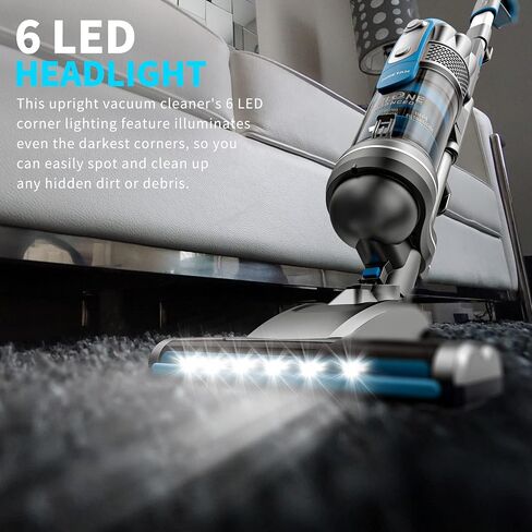 مكنسة كهربائية عمودية PINETAN PowerLift، سلكية وبدون كيس، تصميم خفيف الوزن 2 في 1 مع فرشاة للحيوانات الأليفة مزودة بمحرك، نظام مختوم بفلتر HEPA، مصابيح أمامية LED، قوة شفط قوية 600 واط - UU561، أزرق/رمادي in Saudi Arabia