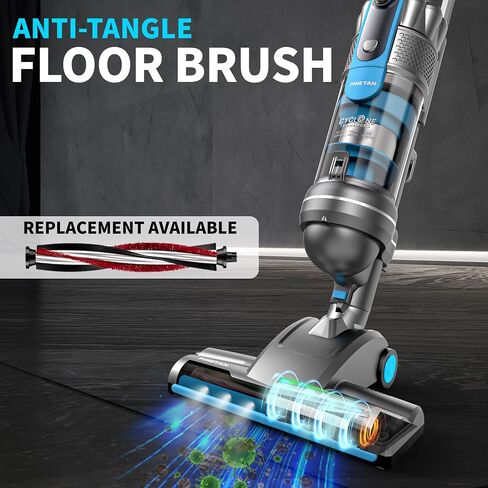مكنسة كهربائية عمودية PINETAN PowerLift، سلكية وبدون كيس، تصميم خفيف الوزن 2 في 1 مع فرشاة للحيوانات الأليفة مزودة بمحرك، نظام مختوم بفلتر HEPA، مصابيح أمامية LED، قوة شفط قوية 600 واط - UU561، أزرق/رمادي in Saudi Arabia