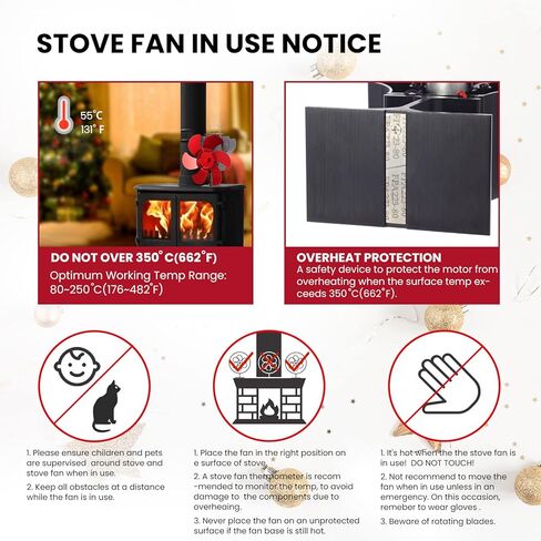 مروحة موقد خشبي تعمل بالطاقة الحرارية من Avoeco، مروحة مدفأة لموقد حرق الخشب، شفرة حمراء، دوران الهواء الدافئ، مروحة منشطة بالحرارة لحرق الخشب/الغاز/الحبيبات/موقد السجل/المدفأة، ملحقات موقد الخشب in Kuwait