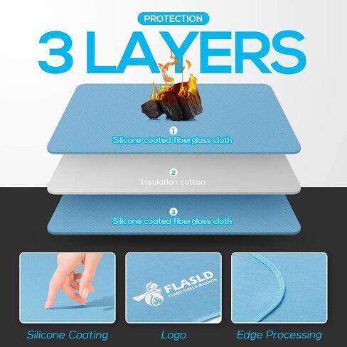 FLASLD 30 × 40 بوصة حصيرة الموقد - طبقة مزدوجة من الألياف الزجاجية حصيرة مقاومة للحريق حصيرة مقاومة للحريق وسادة الموقد المقاومة للحريق لمدفأة موقد الخشب، وحماية الأرض من الشرر الجمر في الداخل والخارج in Kuwait