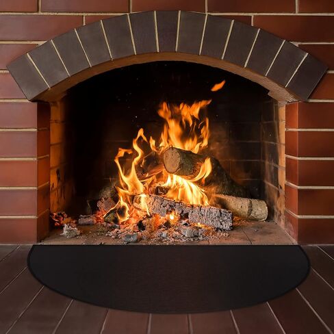 FLASLD Fireproof Fireplace Mat 24×42Inch Half Round Hearth Rug Protects Floors from Sparks Embers, Brown in Saudi Arabia