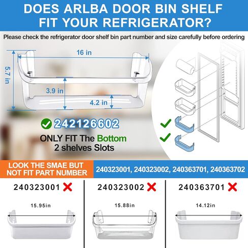 ARLBA ترقية 242126602 صندوق باب الثلاجة (16 بوصة طويل) جزء بديل لرف الثلاجة فريجيدير أو كروسلي رف جانبي للرف السفلي 2 رفوف AP6278233 PS2421266 4547407 FFSS2625TS0 LFSS2612TF0 in Kuwait