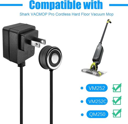 شاحن مغناطيسي بديل يناسب Shark VM252 VM252C QM250 VACMOP Pro ممسحة كهربائية لاسلكية للأرضيات الصلبة، كابل شحن مدرج 4.75 قدم/1.45 متر مع محول طاقة للشحن السريع والفعال in Kuwait