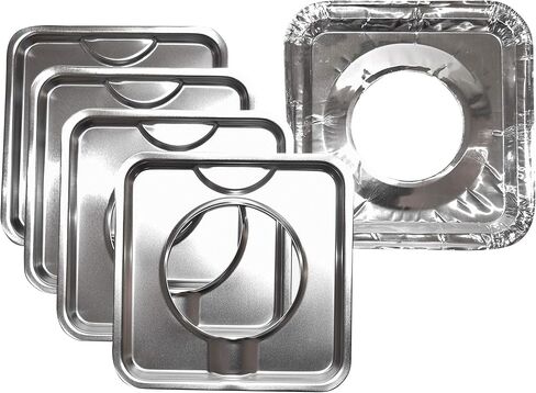 مقلاة تنقيط مربعة الشكل من الكروم من رينج كلين/ملصق أصفر (4 عبوات) مع 8 بطانات شعلة من الرقائق المعدنية in Kuwait