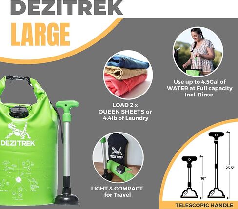 One Hand Wash Bag and Plunger Set - Off Grid Washing Machine Non Electric for Camping Travel | Eco Friendly Portable Manual Clothes in Kuwait