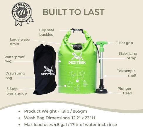 One Hand Wash Bag and Plunger Set - Off Grid Washing Machine Non Electric for Camping Travel | Eco Friendly Portable Manual Clothes in Kuwait