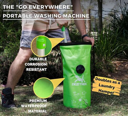 One Hand Wash Bag and Plunger Set - Off Grid Washing Machine Non Electric for Camping Travel | Eco Friendly Portable Manual Clothes in Kuwait