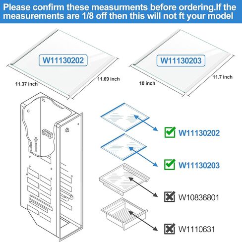 رف زجاجي للفريزر W11130202 مطور ورف فريزر W11130203 بديل متوافق مع رف ثلاجة ويرلبول والفريزر من الزجاج المقسى WRS571CIHZ in Kuwait