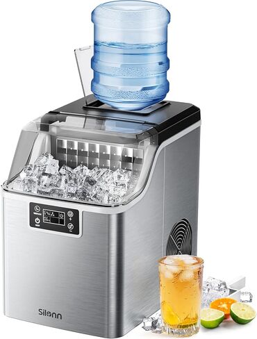 Silonn Ice Makers Countertop - 24Pcs Ice Cubes in 13 Min, 45lbs Per Day, 2 Ways to Add Water, Auto Self-Cleaning, Stainless Steel Ice Machine for Home Office Bar Party in Kuwait