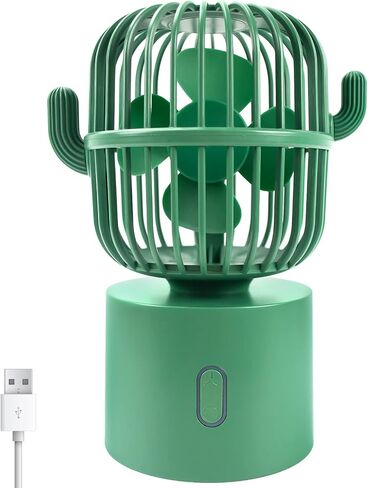 Bilibala Cute Cactus USB Fan, Small Quiet Desk Fan, 80° Rotation Oscillating Fan, 3 Speeds Strong Airflow, Portable Fan for Bedroom, Office, Home, Personal Fan for Desktop Decor, Green Mini Table Fan in Saudi Arabia