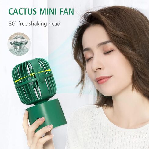 Bilibala Cute Cactus USB Fan, Small Quiet Desk Fan, 80° Rotation Oscillating Fan, 3 Speeds Strong Airflow, Portable Fan for Bedroom, Office, Home, Personal Fan for Desktop Decor, Green Mini Table Fan in Saudi Arabia