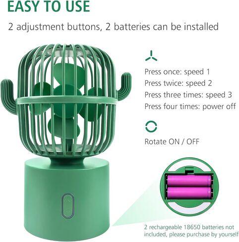 Bilibala Cute Cactus USB Fan, Small Quiet Desk Fan, 80° Rotation Oscillating Fan, 3 Speeds Strong Airflow, Portable Fan for Bedroom, Office, Home, Personal Fan for Desktop Decor, Green Mini Table Fan in Saudi Arabia