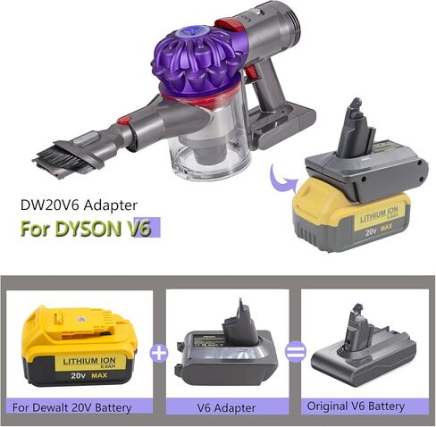 محول بطارية V6 لدايسون، استبدال بطارية V6 لبطارية ديوالت 20 فولت لاستبدال بطارية دايسون V6، محول استبدال بطاريات V6 للمكانس الكهربائية اللاسلكية دايسون (محول فقط in Kuwait