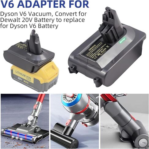 محول بطارية V6 لدايسون، استبدال بطارية V6 لبطارية ديوالت 20 فولت لاستبدال بطارية دايسون V6، محول استبدال بطاريات V6 للمكانس الكهربائية اللاسلكية دايسون (محول فقط in Kuwait