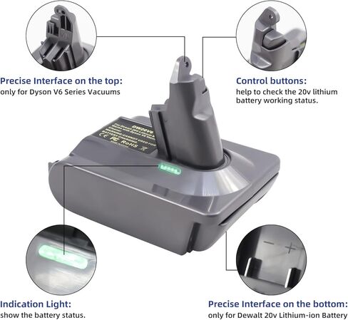 محول بطارية V6 لدايسون، استبدال بطارية V6 لبطارية ديوالت 20 فولت لاستبدال بطارية دايسون V6، محول استبدال بطاريات V6 للمكانس الكهربائية اللاسلكية دايسون (محول فقط in Kuwait