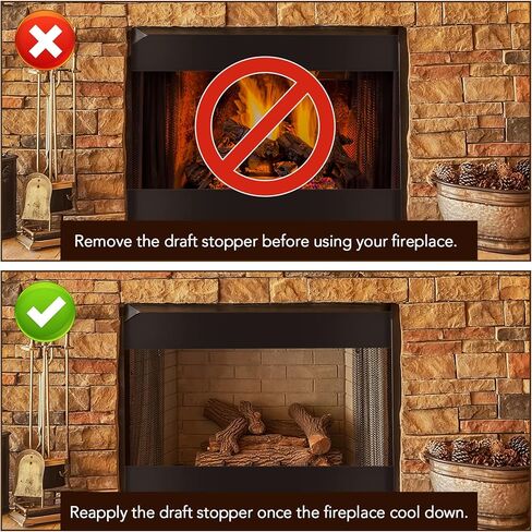 AceList 2Pcs Magnetic Fireplace Draft Stopper - Fireplace Cover - Fireplace Vent Cover to Block Cold Air and Prevent Heat Loss - Indoor Chimney Draft Blocker - Brown - 36 x 6 in Kuwait