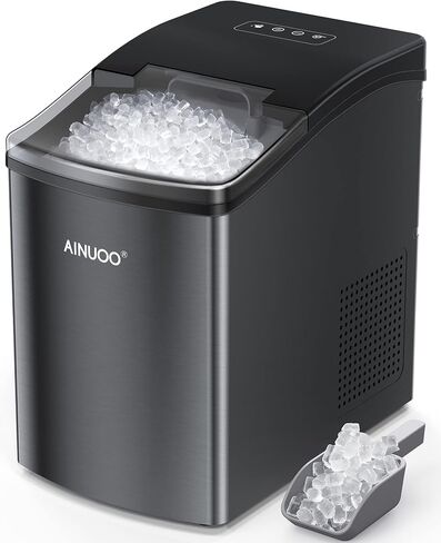 AINUOO Ice Maker, Self-Cleaning Ice Machine with Ice Scoop and Basket, 40 Lbs in 24 Hours, Chewable Pebble Ice Ready in 10 Mins, Portable Nugget Ice Maker Countertop for Home Kitchen Bar Office Party in Saudi Arabia