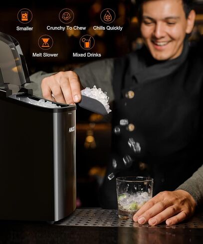 AINUOO Ice Maker, Self-Cleaning Ice Machine with Ice Scoop and Basket, 40 Lbs in 24 Hours, Chewable Pebble Ice Ready in 10 Mins, Portable Nugget Ice Maker Countertop for Home Kitchen Bar Office Party in Saudi Arabia