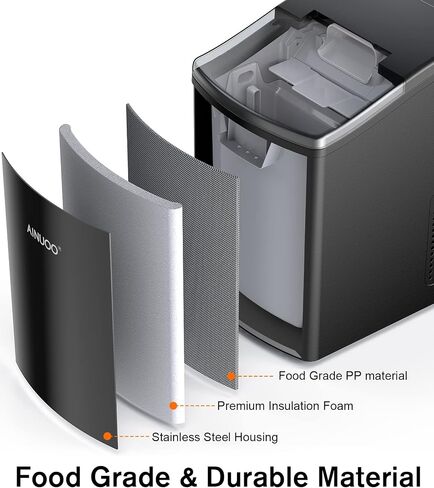 AINUOO Ice Maker, Self-Cleaning Ice Machine with Ice Scoop and Basket, 40 Lbs in 24 Hours, Chewable Pebble Ice Ready in 10 Mins, Portable Nugget Ice Maker Countertop for Home Kitchen Bar Office Party in Saudi Arabia