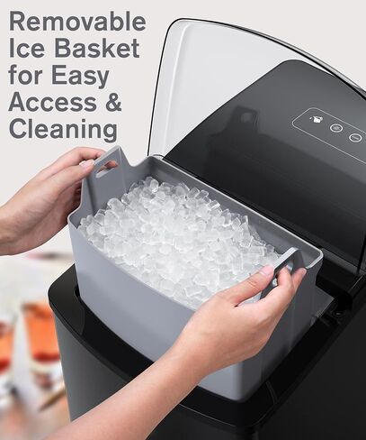 AINUOO Ice Maker, Self-Cleaning Ice Machine with Ice Scoop and Basket, 40 Lbs in 24 Hours, Chewable Pebble Ice Ready in 10 Mins, Portable Nugget Ice Maker Countertop for Home Kitchen Bar Office Party in Saudi Arabia
