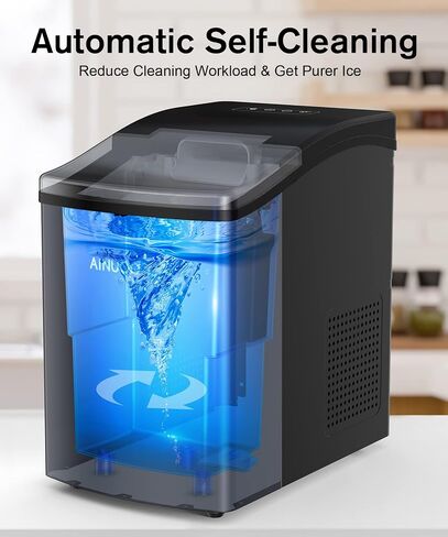 AINUOO Ice Maker, Self-Cleaning Ice Machine with Ice Scoop and Basket, 40 Lbs in 24 Hours, Chewable Pebble Ice Ready in 10 Mins, Portable Nugget Ice Maker Countertop for Home Kitchen Bar Office Party in Saudi Arabia