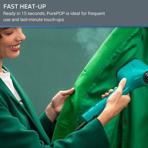 جهاز بخار محمول باليد من روينتا بيور بوب للملابس بوزن 1.5 رطل، تسخين 15 ثانية، سعة 2.3 أونصة 1150 واط محمول، كي، جهاز بخار للنسيج، جهاز بخار للملابس، أساسيات العطلات، يجب أن يكون للسفر أخضر DR2024 in Kuwait