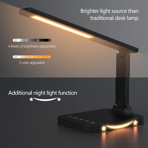 White LED Desk Lamp for Study Home Office with 10W Charger & USB Port,LCD Display with Calendar Date Temperature Zoning Display, Extra Night Light Functio in Saudi Arabia