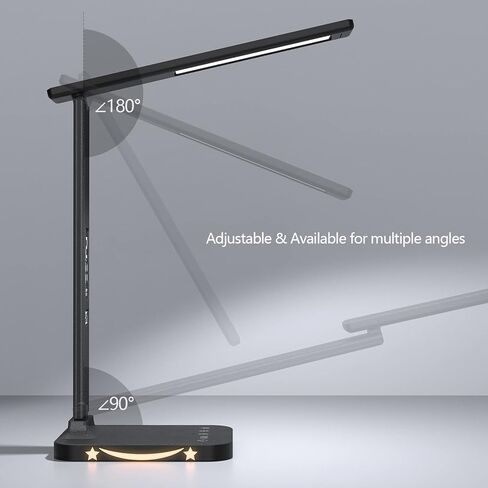 White LED Desk Lamp for Study Home Office with 10W Charger & USB Port,LCD Display with Calendar Date Temperature Zoning Display, Extra Night Light Functio in Saudi Arabia