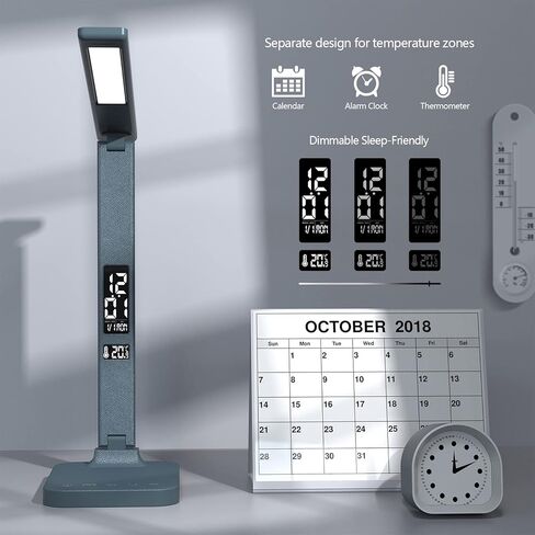 White LED Desk Lamp for Study Home Office with 10W Charger & USB Port,LCD Display with Calendar Date Temperature Zoning Display, Extra Night Light Functio in Saudi Arabia