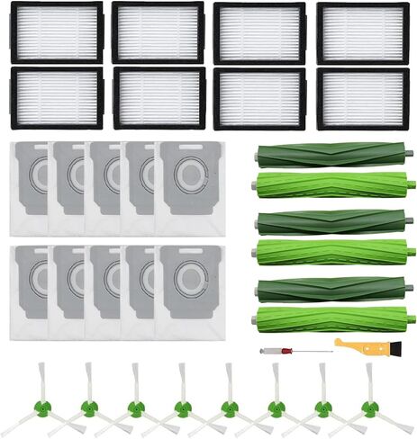 29 قطعة غيار بديلة للمكنسة الكهربائية iRobot Roomba i7 i7+ i3 i3+ i4 i4+ i6 i6+ i8 i8+ j7 j7+/Plus E5 E6 E7، و3 مجموعات من الفرش المطاطية و8 مرشحات مكنسة كهربائية و8 فرش جانبية و10 أكياس مكنسة كهربائية in Kuwait