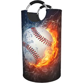 Laundry Basket with Handles Clothes Hamper Collapsible Durable Dirty Clothes Storage Laundry Organizer Water and Fire Baseball Pattern (Black)