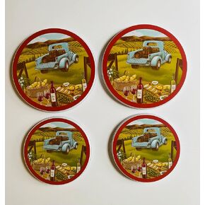 SHMIR Set of 4 Electric Stove Burner Covers Decorative All Over Vineyard Themed Pattern with Teal Truck and Wine Barrels Set Includes 2-8in and 2-10in Covers with Bonus SHMIR Klean Stove Gift in Saudi Arabia