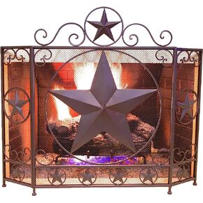 BestGiftEver Decorative Metal Foldable Fireplace Screen with Star in Brown Metal Mesh Rustic Western Country Style in Kuwait