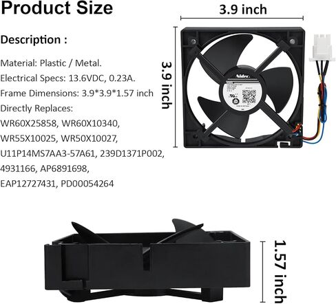 محرك مروحة مبخر الثلاجة Tyfrozn WR60X25858 WR60X10340 (OEM) متوافق مع GE، استبدال U11P14MS7AA3-57A61، PD00054264، EAP12727431، PS12727431، AP6891698، 4931166 in Kuwait