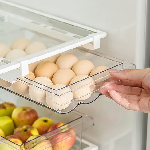 Refrigerator Egg Drawer,Large Capacity Snap-on Hanging Egg Holder Tray Drawer for Refrigerator Egg Container Adjustable and Space Saving Refrigerator Organizer Bins for Fridge Shelf Under 0.6 Inch in Saudi Arabia