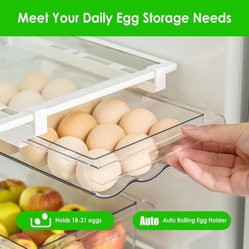 Refrigerator Egg Drawer,Large Capacity Snap-on Hanging Egg Holder Tray Drawer for Refrigerator Egg Container Adjustable and Space Saving Refrigerator Organizer Bins for Fridge Shelf Under 0.6 Inch in Saudi Arabia