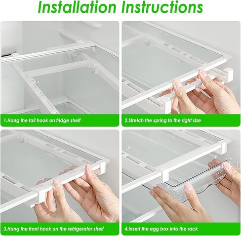 Refrigerator Egg Drawer,Large Capacity Snap-on Hanging Egg Holder Tray Drawer for Refrigerator Egg Container Adjustable and Space Saving Refrigerator Organizer Bins for Fridge Shelf Under 0.6 Inch in Saudi Arabia