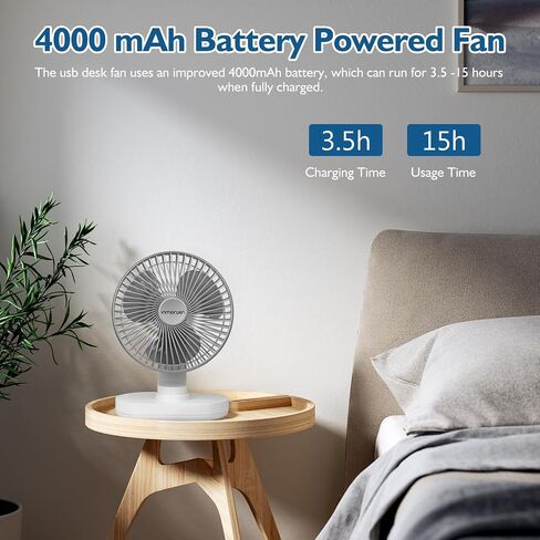 Small Oscillating Fan 3600mAh, Battery Operated Fan,Rechargeable Fan,Small battery powered fan ,Small fan, Oscillating Fan,Dual Adjustable Angle Desktop Air Circulate Fan with 4 Speed for Home Office in Saudi Arabia