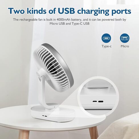 Small Oscillating Fan 3600mAh, Battery Operated Fan,Rechargeable Fan,Small battery powered fan ,Small fan, Oscillating Fan,Dual Adjustable Angle Desktop Air Circulate Fan with 4 Speed for Home Office in Saudi Arabia