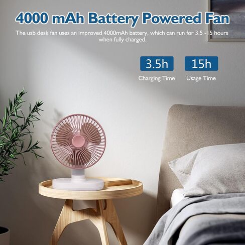 Small Oscillating Fan 3600mAh, Battery Operated Fan,Rechargeable Fan,Small battery powered fan ,Small fan, Oscillating Fan,Dual Adjustable Angle Desktop Air Circulate Fan with 4 Speed for Home Office in Saudi Arabia