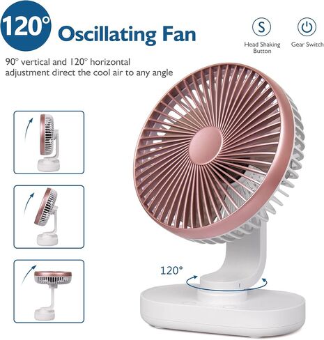 Small Oscillating Fan 3600mAh, Battery Operated Fan,Rechargeable Fan,Small battery powered fan ,Small fan, Oscillating Fan,Dual Adjustable Angle Desktop Air Circulate Fan with 4 Speed for Home Office in Saudi Arabia