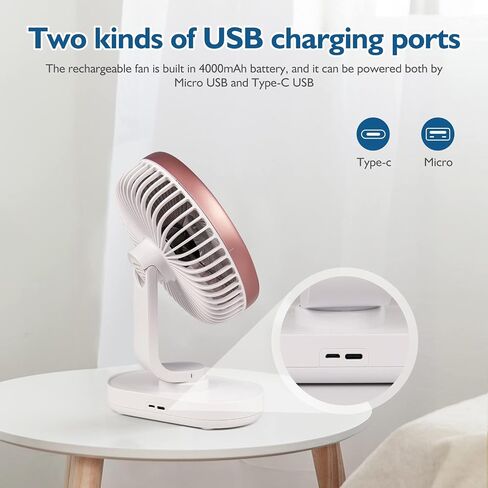 Small Oscillating Fan 3600mAh, Battery Operated Fan,Rechargeable Fan,Small battery powered fan ,Small fan, Oscillating Fan,Dual Adjustable Angle Desktop Air Circulate Fan with 4 Speed for Home Office in Saudi Arabia