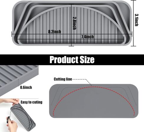 Refrigerator Drip Tray Catcher, Non-slip Cuttable Fridge Drip Tray, 2PCS Silicone Fridge Spills Water Pad for Fridge Ice and Water Dispenser (Semi-Circular+Rectangular+Trapezoid,Grey) in Saudi Arabia