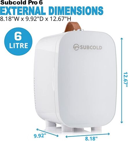 ثلاجة صغيرة فاخرة من Subcold Pro6 سعة 6 لتر / 8 علب تيار متردد وخيار طاقة USB حصري، ثلاجة صغيرة محمولة للمكتب وغرفة النوم والسيارة والعناية بالبشرة ومستحضرات التجميل باللون الأبيض in Saudi Arabia