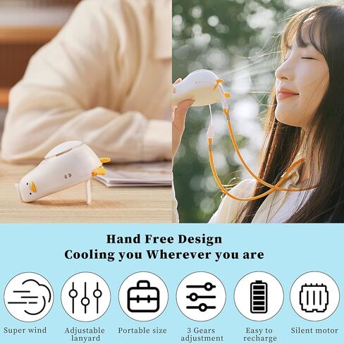 مروحة رقبة محمولة من تشيفالرال، مروحة رقبة صغيرة معلقة، مروحة شخصية قابلة لإعادة الشحن USB 3 سرعات الرياح، حبل قابل للتعديل ومروحة شخصية براك للأماكن الداخلية والخارجية in Kuwait